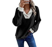 Plus Size Women's Jumpers Button Polo Neck Vertical Stripes Jumper for Women UK Baggy Knit Womens Sweaters Spring Fall Sweater Casual Daily Travel Sports Long Sleeve Tops Pullover Hoodie Black