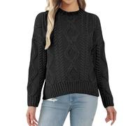 Plus Size Women's Jumpers Cable Knit Black Crew Neck Jumpers for Women UK Solid Color Womens Classic Warm Sweaters Spring Fall Sweater Casual Daily Travel Long Sleeve Tops Pullover