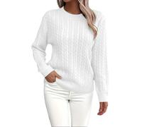Plus Size Women's Jumpers Cable Knit Vertical Stripes Crew Neck Jumpers for Women UK Solid Color Womens Classic Thin Sweaters Spring Fall Sweater Casual Daily Travel Long Sleeve Tops Pullover White