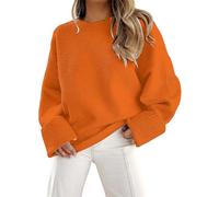 Plus Size Women's Jumpers Crewneck Fluffy Plush Thickened Jumpers for Women UK Ribbed Cuffs Solid Colors Losse Baggy Womens Sweaters Spring Fall Sweater Daily Casual Travel Long Sleeve Tops Orange