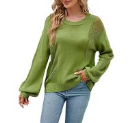 Plus Size Women's Jumpers Crochet Crewneck Solid Color Jumper for Woman UK Loose Fashion Spring Fall Womens Sweaters Daily Sports Holiday Travel Sweater Long Sleeve Tops Pullover