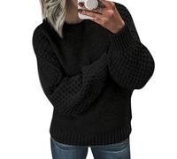 Plus Size Women's Jumpers Open-Knit Sleeves Thickened Crewneck Solid Color Ribbed Cuff&Hem Jumper For Women UK Loose Womens Sweaters Spring Fall Sweater Casual Daily Travel Long Sleeve Tops Pullover