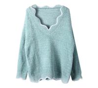 Plus Size Women's Jumpers Scalloped Plunge Neckline Plush Cropped Jumpers For Women UK Sexy Solid Color Kint Womens Thin Sweaters Spring Fall Sweater Casual Daily Travel Long Sleeve Tops Pullover