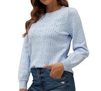 Plus Size Women's Jumpers Solid Color Elegant Tops for Women UK Lightweight Round Neck Openwork Knitted Daily Work Womens Sweaters Holiday Causal Travel Essentials Oversized Long Sleeves Tops