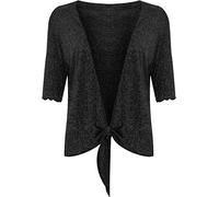 Plus Size Womens Lurex Sparkly 3/4 Sleeve Tie Up Ladies Shrug Top - Black - 20