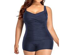 Plus Size Women's One-Piece Swimsuits Swimming Costume Ruched Plus Size Bathing Suits Retro Front Swimwear for Woman Swimsuits for Older Ladies Swim Romper Built Navy