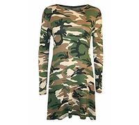 Plus Size Womens Plain Long Sleeve Stretch Tunic Top Ladies Swing Mini Dress Flared Top (Camouflage Print UK 24-26)