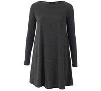 Plus Size Womens Plain Long Sleeve Stretch Tunic Top Ladies Swing Mini Dress Flared Top (Charcoal UK 12-14)