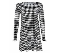 Plus Size Womens Plain Long Sleeve Stretch Tunic Top Ladies Swing Mini Dress Flared Top (Dog Tooth UK 24-26)