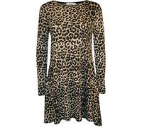 Plus Size Womens Plain Long Sleeve Stretch Tunic Top Ladies Swing Mini Dress Flared Top (Leopard Print UK 24-26)