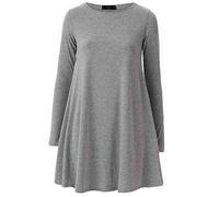 Plus Size Womens Plain Long Sleeve Stretch Tunic Top Ladies Swing Mini Dress Flared Top (Light Grey UK 16-18)