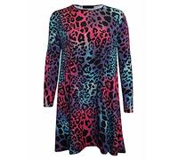 Plus Size Womens Plain Long Sleeve Stretch Tunic Top Ladies Swing Mini Dress Flared Top (Multi Leopard UK 16-18)