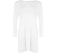Plus Size Womens Plain Long Sleeve Stretch Tunic Top Ladies Swing Mini Dress Flared Top (White UK 16-18)
