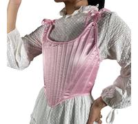 Plus Size Women's Satin Triangle Corset Top, Square Neck Lace-Up Back Bustier for Dresses & Medieval Style Pink