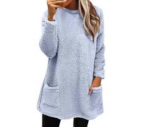 Plus Size Womens Sweatshirts : Oversized Pullover Thermal Woolen Coat With Pocket Autumn And Winter Blouse Plain Colour Casual Street Outerwear Comfortable Fabric Sweatshirts Womens Loungewear Purple