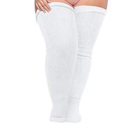 Plus Size Womens Thigh High Socks for Thick Thighs, Colorful Over Knee Knit Leg Warmers, Extra Long High Stockings Knit High Socks Leg Warmers White