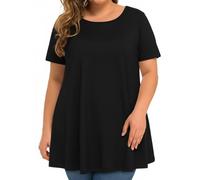 Plus Size Womens Tops Summer Oversized T Shirts Short Sleeve Floral Tunic Blouse Casual Loose Tees(Black,4XL)