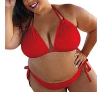 Plus Size Women's Two Piece Swimsuits Women's Triangle Bikini Top with Underwire Push Up with Side Ties Halter Neck Summer Beach Swimsuits 2025,Suitable for Surfing Sessions Pool Parties Red