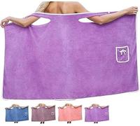 Plus Size Women's Wearable Shower Skirt, Water Absorption, Quick Drying Beauty, 2-Button Design Adjustable Closure, Soft Friendly, Easy to Put On, Four Seasons Wearable Bathrobe (Purple, One Size)