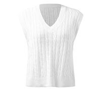 Plus Sweater Vest Women Casual Print Sleeveless V Neck Ribbed Knit Split Pullover Sweater Vest Blouse No Sleeve Sweater Vest (White, L)