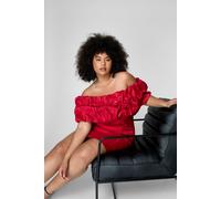 Plus Taffeta Ruched Bardot Mini Dress NastyGal Dark Red 20