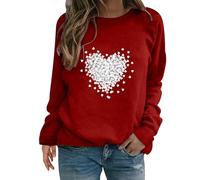 plus Too 2024 Valentine's Day Sweatshirt Cute Heart Shaped Printed Pullover Crewneck Long Sleeved Shirt Spring/Autumn Womens Dressy Tops And Blouses for Party (Wine, L)