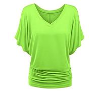 Plus Top V Neck Sleeve Batwing Loose T Shirt Fashion Size Fold Hem Women Solid Plus Size Tops Vertical Striped Blouse Women Green