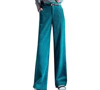 Plus Velvet Thick Corduroy Wide-Leg Pants Winter High Waist was Thinner Drape Loose Corduroy Straight-Leg Pants Trousers Blue