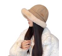 Plus Velvet Thickened Bucket Hat，Women's Fashion Coldproof Padded Faux Fur Trimmed Fisherman Hat，Faux fur wide brim bucket hat (C,one size)