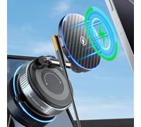 PlusAcc Vacuum Magnetic Car Phone Holder with Wireless Charger - Suction Mount 360°Rotatable Foldable Strong Magnet 15W Charging Stand for iPhone 17/16/15/14/13/12 Pro/Pro Max