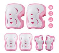 Plusawa Kids Knee Pads, Elbow Pads, Wrist Guards, Glow-in-the-Dark, Sports Protective Gear Set for Skateboard, Cycling, Roller Skates and Outdoor Activities 0-25 kg (Pink, S)