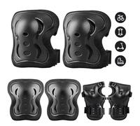 Plusawa Kids Knee Pads, Elbow Pads, Wrist Guards, Glow-in-the-Dark, Sports Protective Gear Set for Skateboard, Cycling, Roller Skates and Outdoor Activities 25-50 kg (Black, M)