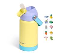 pluseight Kids Water Bottle, 350 ml BPA-Free Double Wall Vacuum Tumbler 18/8 Stainless Steel Leak Proof Kids Cups with Straw for School Travel Boys Girls (Yellow)