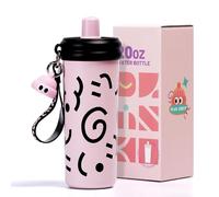 pluseight Stainless Steel Tumbler with Straw, 600ml/20oz Tumbler with Leak Proof, Reusable Double Walled Water Bottle, Thermo Coffee Travel Mug (Pink)