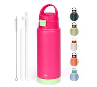 pluseight Water Bottle with Straw Lid, 750ml Vacuum Insulated Water Bottles, Stainless Steel Water Bottle Wide Mouth for Sports, Gym or Office, BPA-Free Keep Cold 24H Hot 12H (Red)