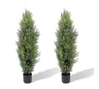 PlusFive 2pcs Artificial Cypress Tree 120cm Fake Cedar Tree in Pot UV Resistant Outdoor Artificial Plants, Faux Topiary trees for Indoor Outdoor Home Garden Balcony Patio Entryway Front Porch Decor