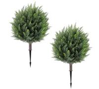 PlusFive 2PCS Artificial Topiary Ball Tree with Ground Spike, 65cm Artificial Cypress Topiary Trees UV Resistant Artificial Plants Faux Greenery Shrubs for Front Porches Garden Patio Yard Decor