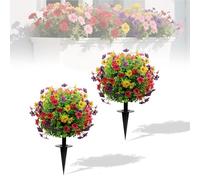 PlusFive 2pcs Artificial Violet Topiary Balls Trees with Ground Spikes, 60cm Artificial Boxwood Topiary Trees, UV Resistant Artificial Plants Outdoor Faux Greenery Shrubs for Home Garden Yard Patio