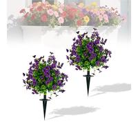 PlusFive 2pcs Artificial Violet Topiary Balls Trees with Ground Spikes, 60cm Artificial Boxwood Topiary Trees, UV Resistant Artificial Plants Outdoor Faux Greenery Shrubs for Home Garden Yard Patio