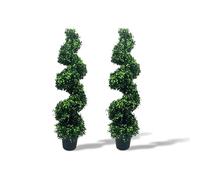 PlusFive 90CM Artificial Boxwood Spiral Topiary Tree(2 Pack), Evergreen Fake Buxus Plant in Pot with Realistic Leaves & Twined Branches, Faux Potted Plants for Home Office Porch Decoration
