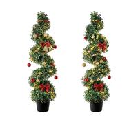 PlusFive 90CM Artificial Boxwood Spiral Topiary Tree(2 Pack), Evergreen Fake Buxus Plant in Pot with Twined Branches, Faux Potted Plants Christmas Tree for Home Office Porch Decoration