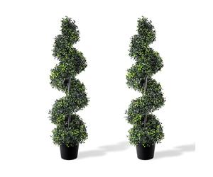 PlusFive 90CM Artificial Boxwood Spiral Topiary Tree(2 Pack), Evergreen Fake Buxus Plant in Pot with Twined Branches, Faux Potted Plants Christmas Tree for Home Office Porch Decoration