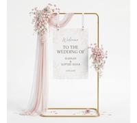 PlusFive Wedding Sign Stand , Adjustable Welcome Sign Stand 1.8M/1.4M, Gold Wedding Welcome Sign with 2 Hanging Straps, Wedding Easel for Wedding Guest Reception Party Poster Banner Foam Board