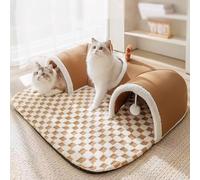 Plush 2-in-1 Cat Tunnel Bed,Foldable Long Plush Interactive Play Tunnel with Detachable Bed for Indoor Cats,Kittens & Small Pets (B,Medium-75cm * 55cm)