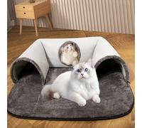 Plush 2-in-1 Cat Tunnel Bed,Foldable Long Plush Interactive Play Tunnel with Detachable Bed for Indoor Cats,Kittens & Small Pets (A,Medium-75cm * 55cm)