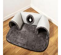 Plush 2-in-1 Cat Tunnel Bed,Foldable Long Plush Interactive Play Tunnel with Detachable Bed for Indoor Cats,Kittens & Small Pets (C,Large-85cm*70cm)
