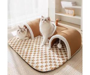 Plush 2-in-1 Cat Tunnel Bed,Foldable Long Plush Interactive Play Tunnel with Detachable Bed for Indoor Cats,Kittens & Small Pets (B,Large-85cm*70cm)