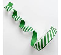 Plush Addict Candy Stripe Christmas Ribbon for Floral, Gift Wrapping, Christmas Tree, Ornaments, Wreaths, Bows, Holiday Decorations and General Crafts - Green - 22mm Wide x 1 Metre