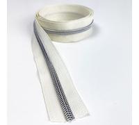 Plush Addict No. 5 Metal Look Continuous Nylon Zip for Sewing, Separating, Upholstery, Replacement, Repair, Decorations, and DIY Craft - Silver on Cream - 3 Metre