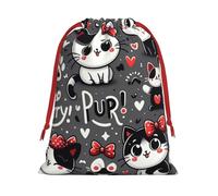 Plush Adorable-Kittens-Cats-Love Christmas Drawstring Present Bags Large Size, Soft Velvet Goodie Bags With Red Ribbon Closure For Holiday Party Favors And Present Wrapping